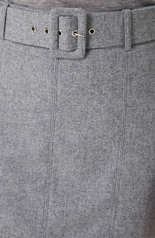 Gri Melanj Yün Karışımlı Mini Etek 