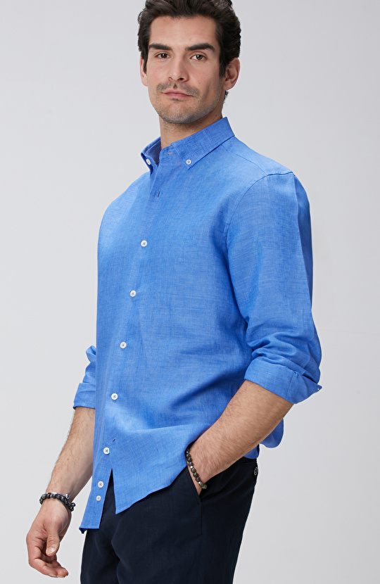 Mavi Keten Gömlek