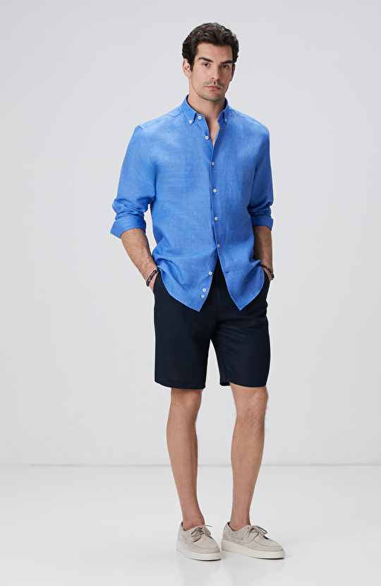 Mavi Keten Gömlek
