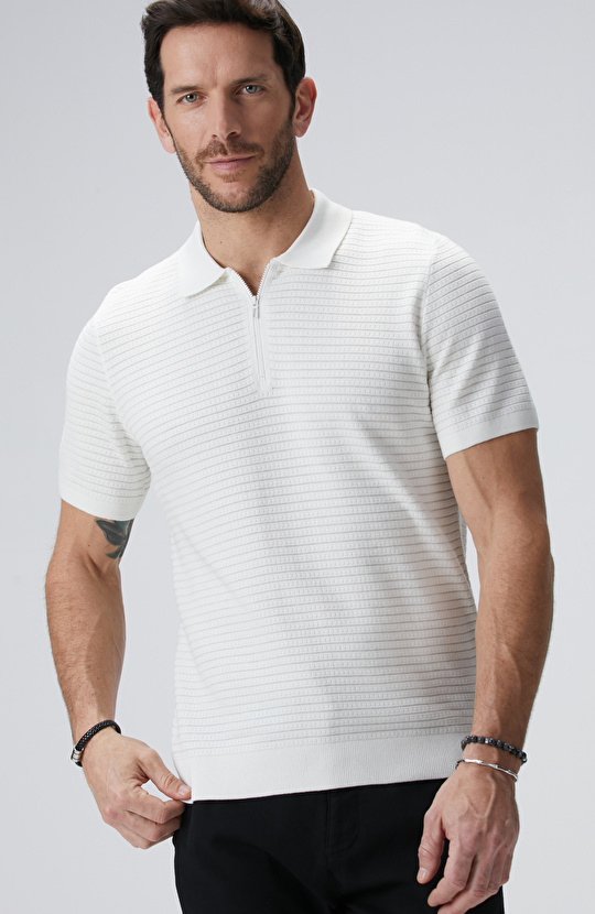 Kırık Beyaz Polo Triko Kazak