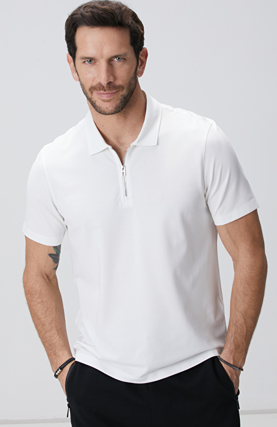 N-Tech Beyaz Polo Yaka Merserize T-shirt
