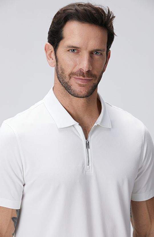 N-Tech Beyaz Polo Yaka Merserize T-shirt