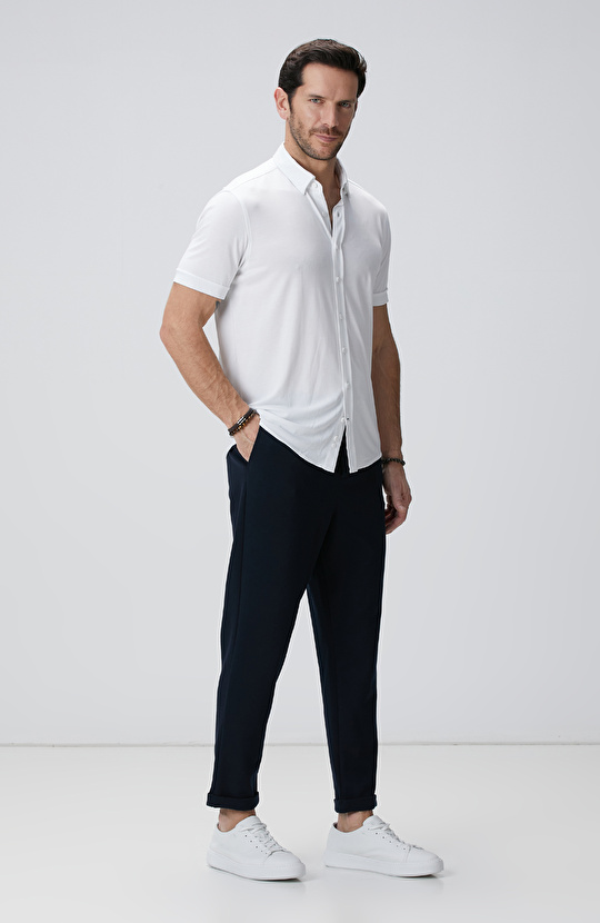 Beyaz Kısa Kol Örme Gömlek