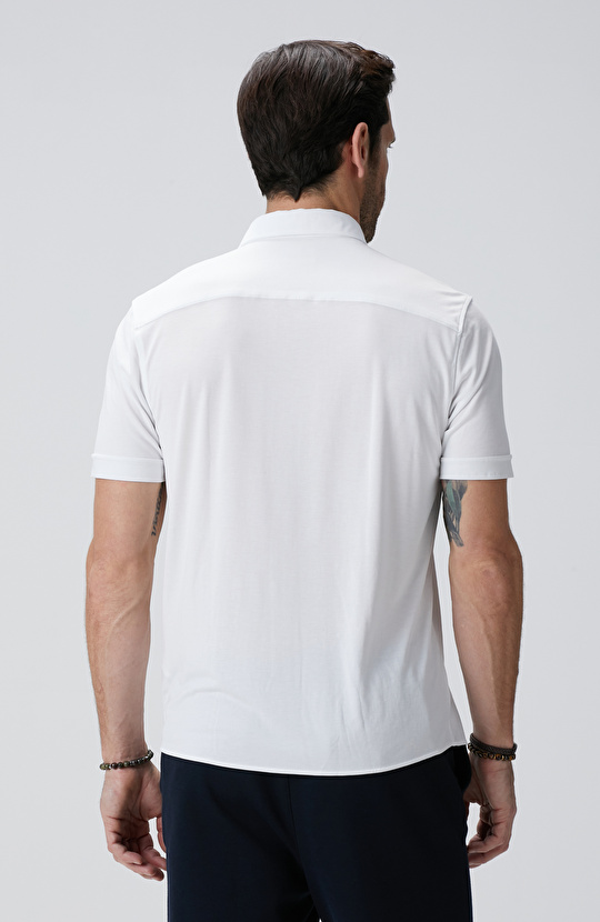 Beyaz Kısa Kol Örme Gömlek