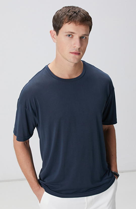 Lacivert Modal Karışımlı T-shirt
