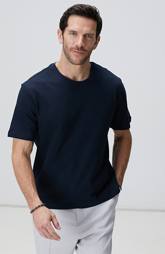 Lacivert Jakarlı T-shirt