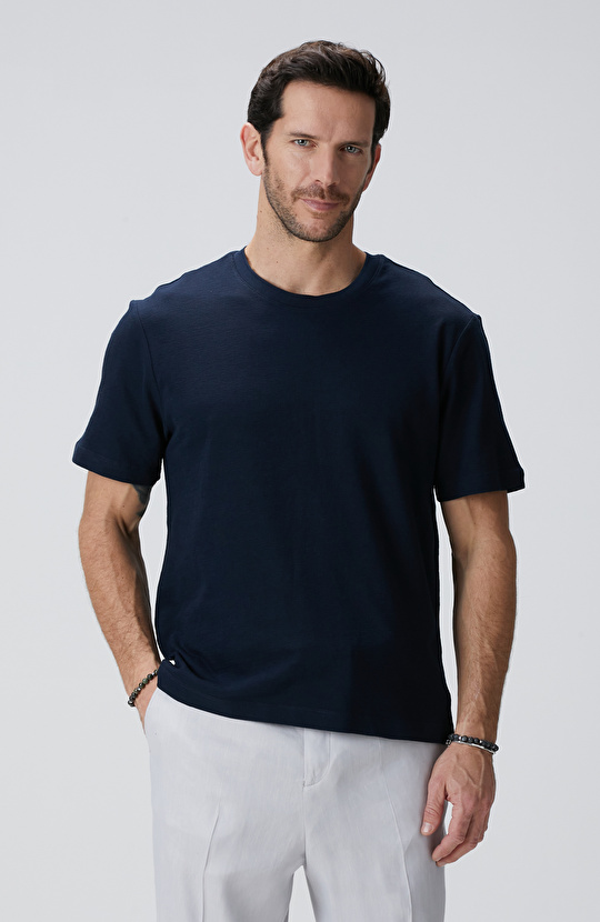 Lacivert Jakarlı T-shirt