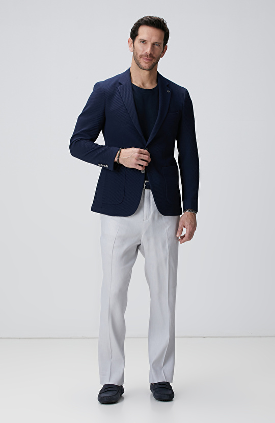 Lacivert Jakarlı T-shirt