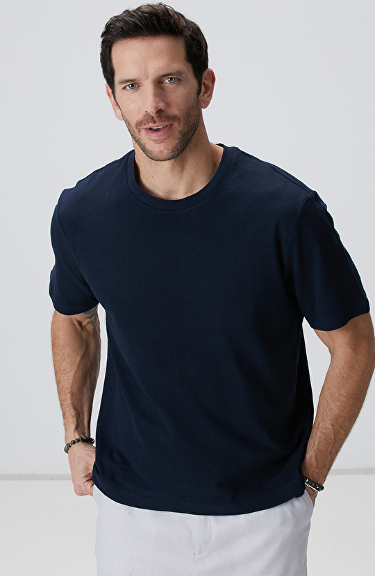 Lacivert Jakarlı T-shirt