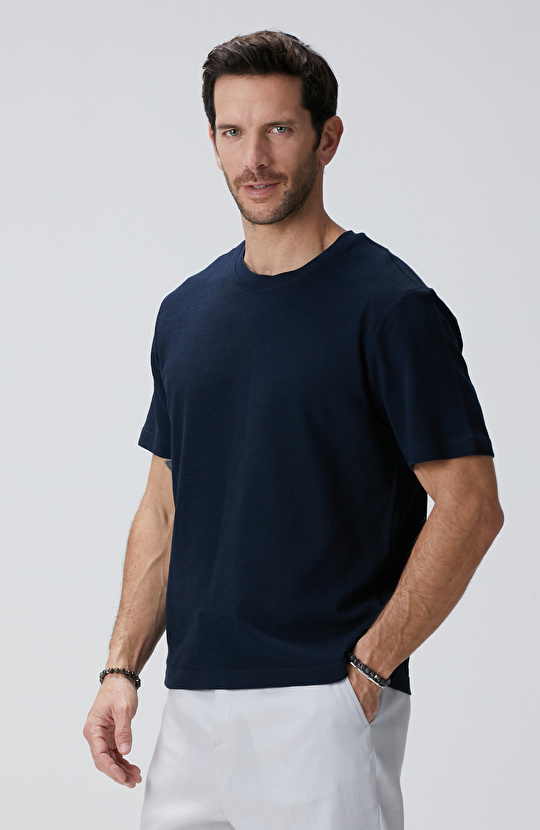 Lacivert Jakarlı T-shirt