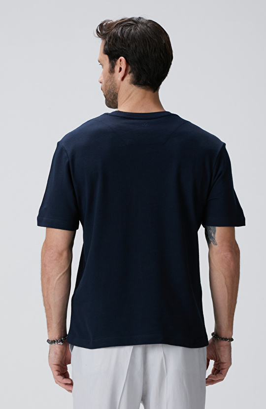 Lacivert Jakarlı T-shirt