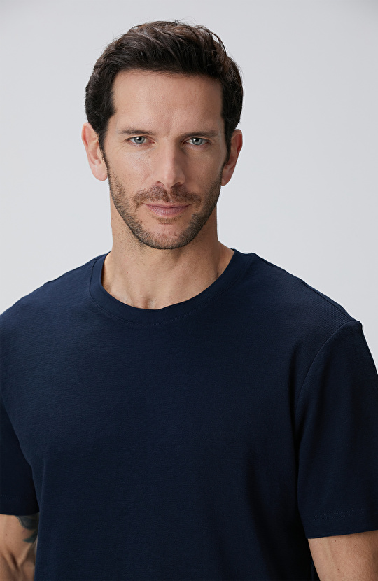 Lacivert Jakarlı T-shirt