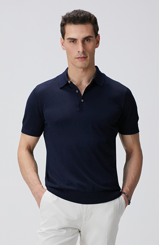 Lacivert Polo Yaka Triko Kazak