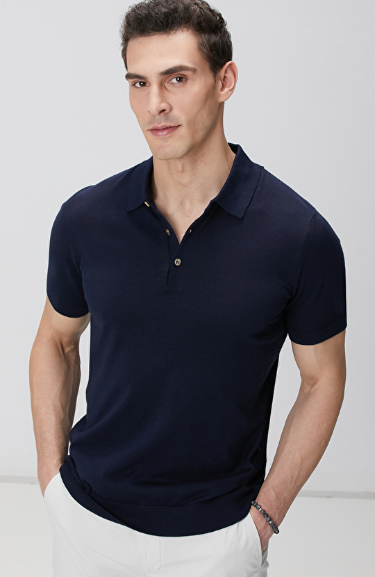 Lacivert Polo Yaka Triko Kazak