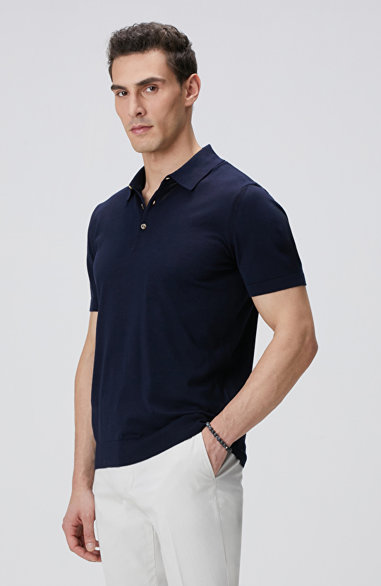 Lacivert Polo Yaka Triko Kazak