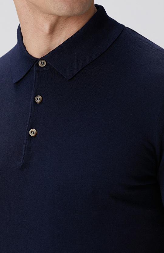 Lacivert Polo Yaka Triko Kazak