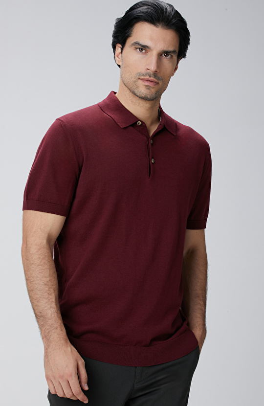 Bordo Polo Yaka Triko Kazak