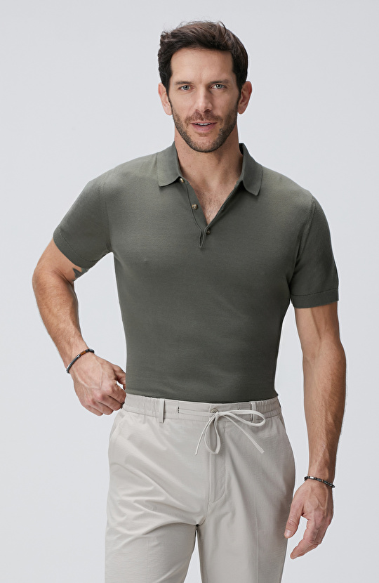 Haki Polo Yaka Triko Kazak