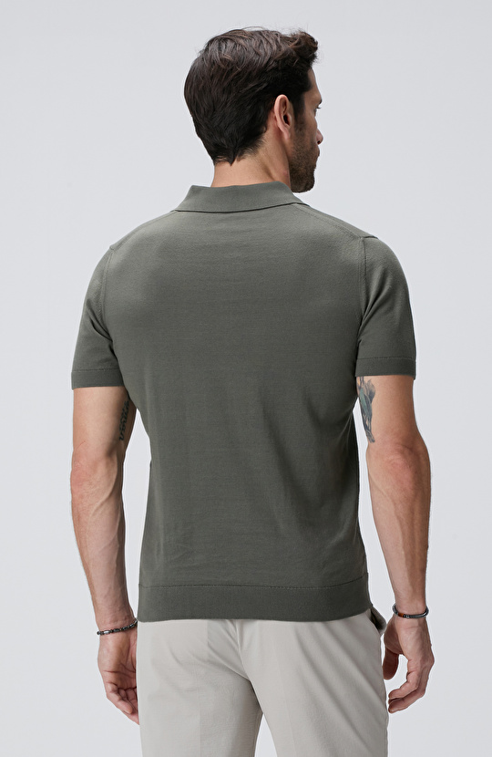 Haki Polo Yaka Triko Kazak