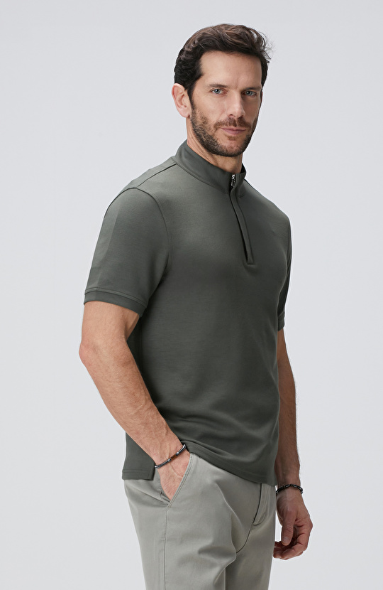 Haki Kısa Kollu Sweatshirt