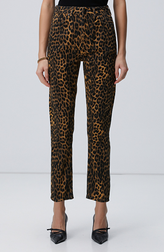 Straight Fit Desenli Denim Pantolon