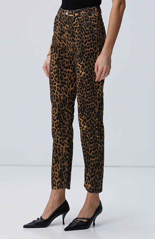 Straight Fit Desenli Denim Pantolon