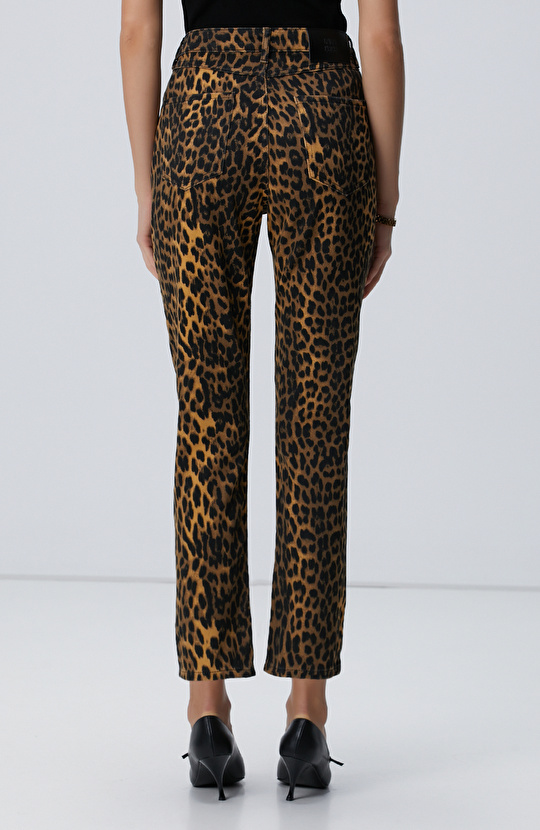 Straight Fit Desenli Denim Pantolon