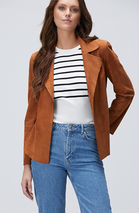 Camel Süet Deri Mont