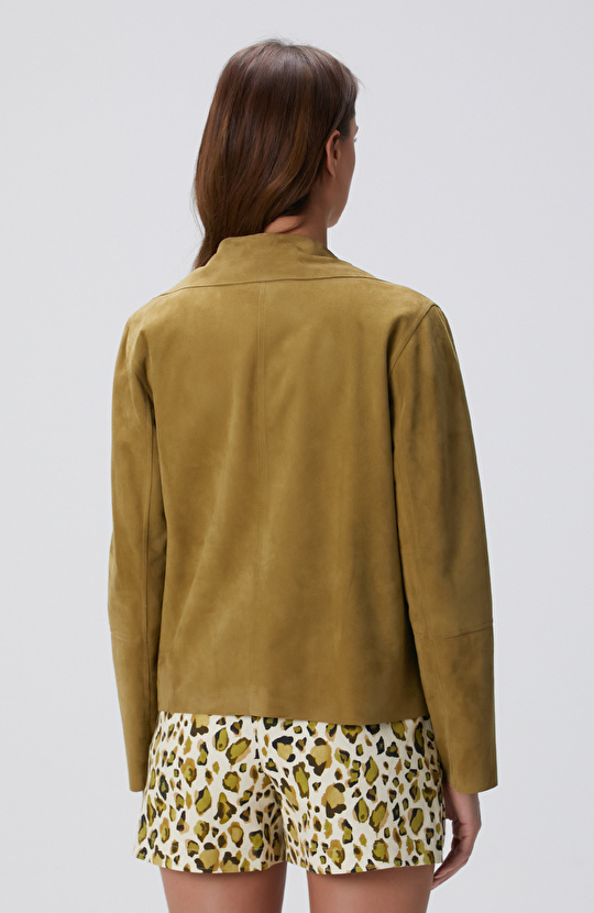 Haki Süet Deri Mont