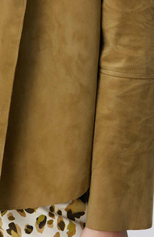 Haki Süet Deri Mont