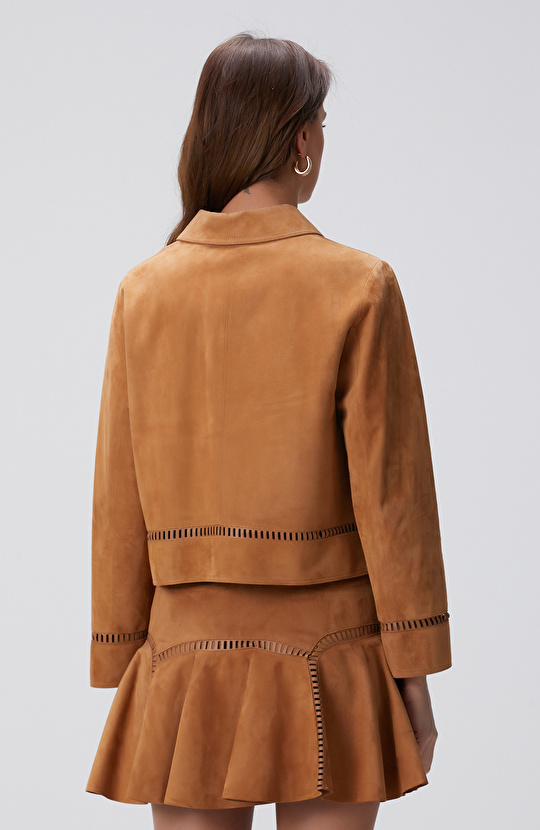 Camel Süet Deri Mont