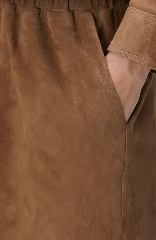 Açık Kahverengi Deri Şort