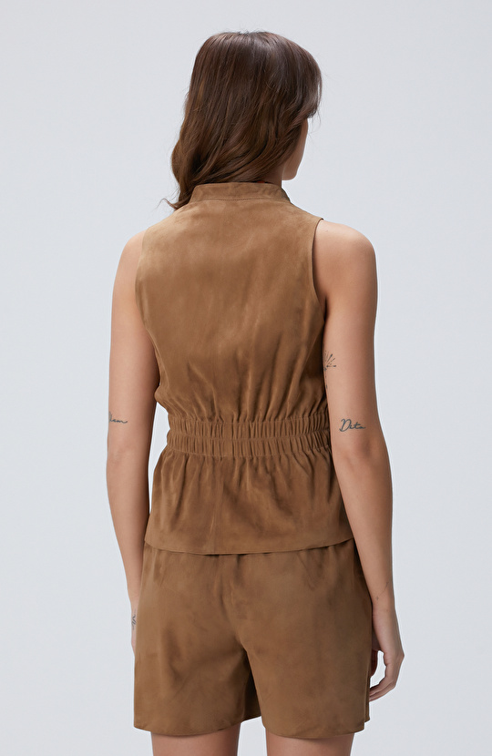 Açık Kahverengi Deri Yelek