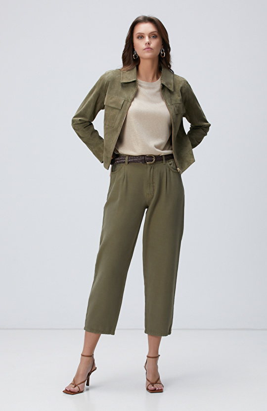 Haki Desenli Deri Mont