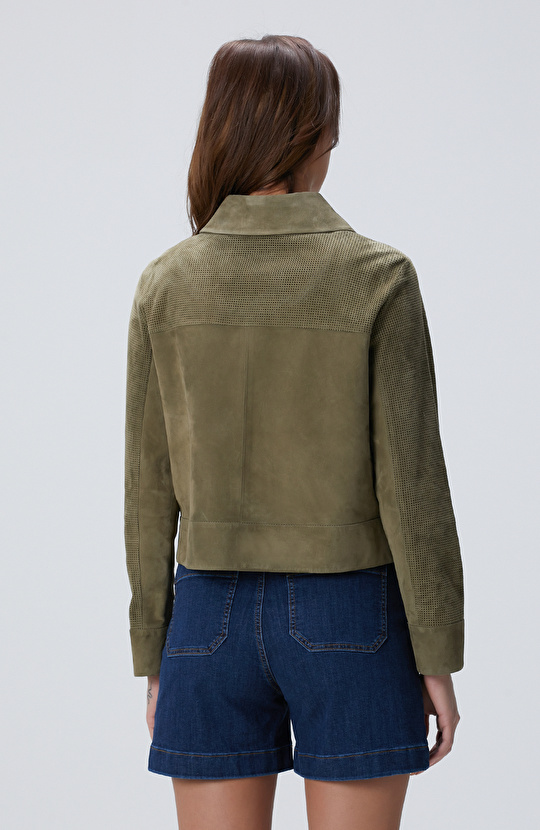 Haki Desenli Deri Mont