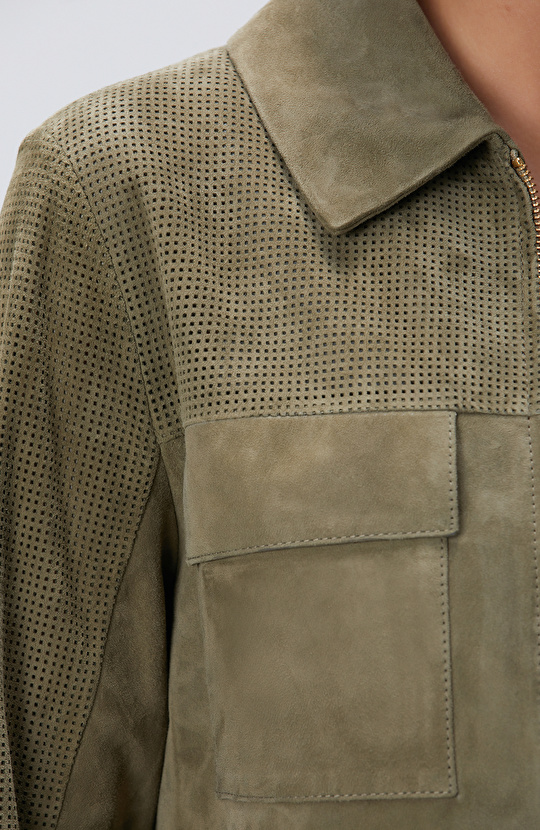 Haki Desenli Deri Mont