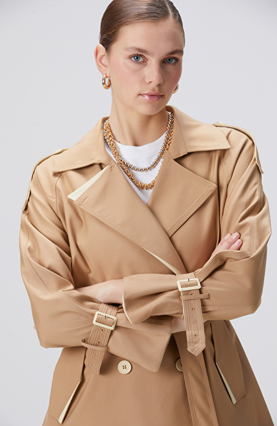 Bej Kruvaze Trench Coat