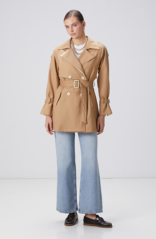 Bej Kruvaze Trench Coat