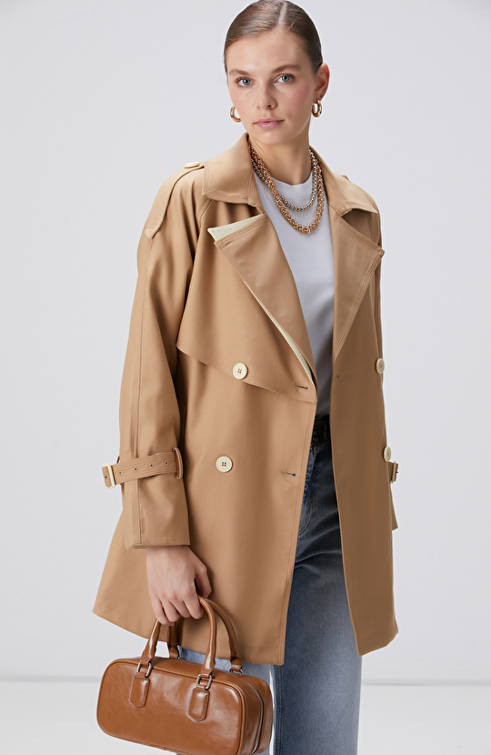 Bej Kruvaze Trench Coat