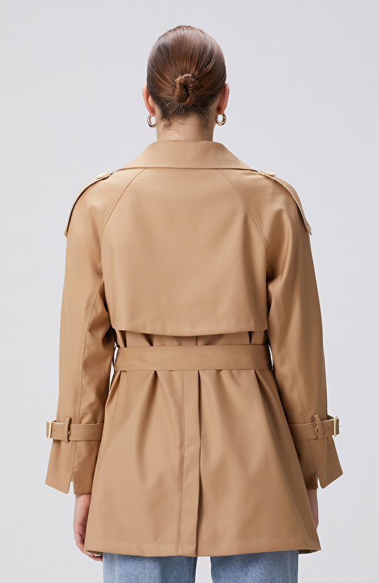 Bej Kruvaze Trench Coat