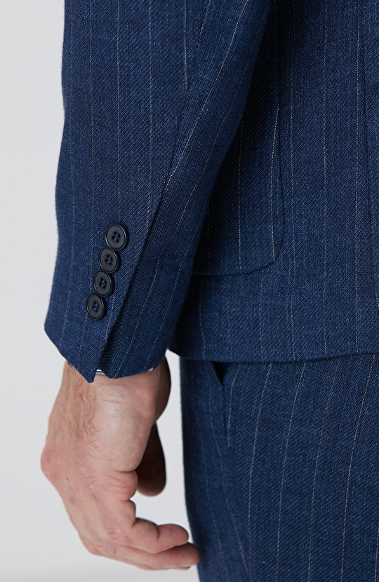 Lacivert Keten Karışımlı Ceket