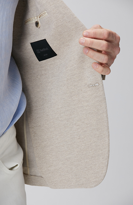 Bej Keten Karışımlı Örme Ceket