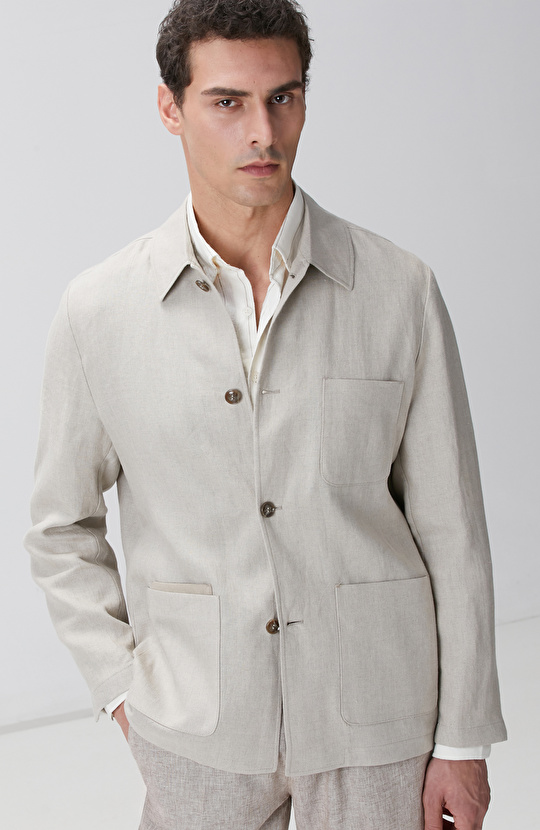 Naturel Keten Karışımlı Ceket