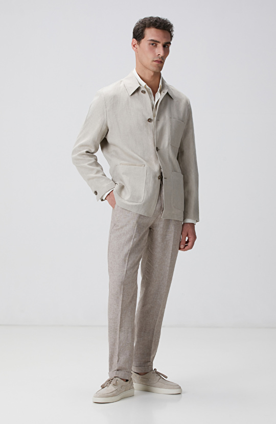 Naturel Keten Karışımlı Ceket