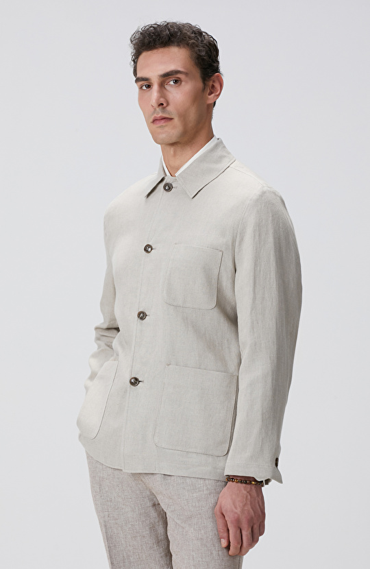 Naturel Keten Karışımlı Ceket