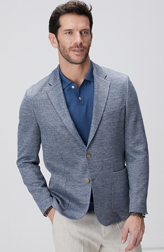 Mavi Loro Piana Kumaşından Üretilmiş Limited Örme Ceket