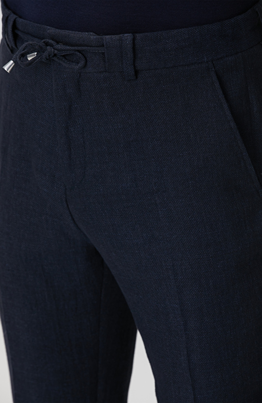 Lacivert Keten Karışımlı Jogger Pantolon