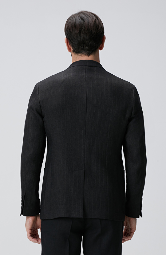 Siyah Keten Karışımlı Ceket