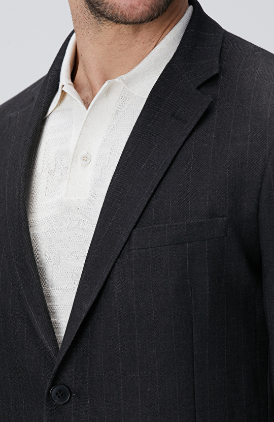 Siyah Keten Karışımlı Ceket