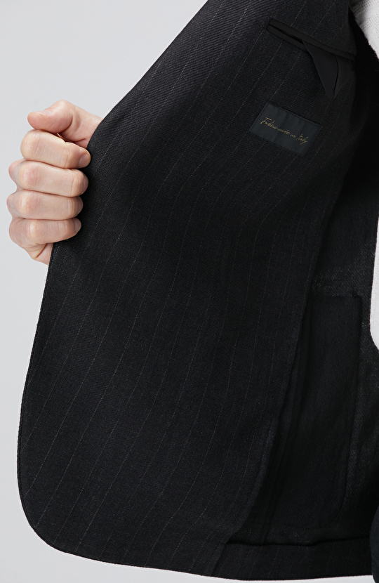 Siyah Keten Karışımlı Ceket